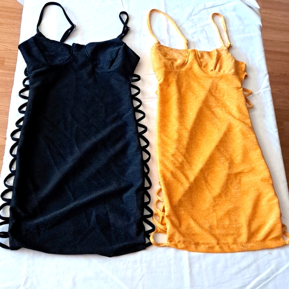Nice mini vestido toooo sexy black and yellow  size S most stretchy